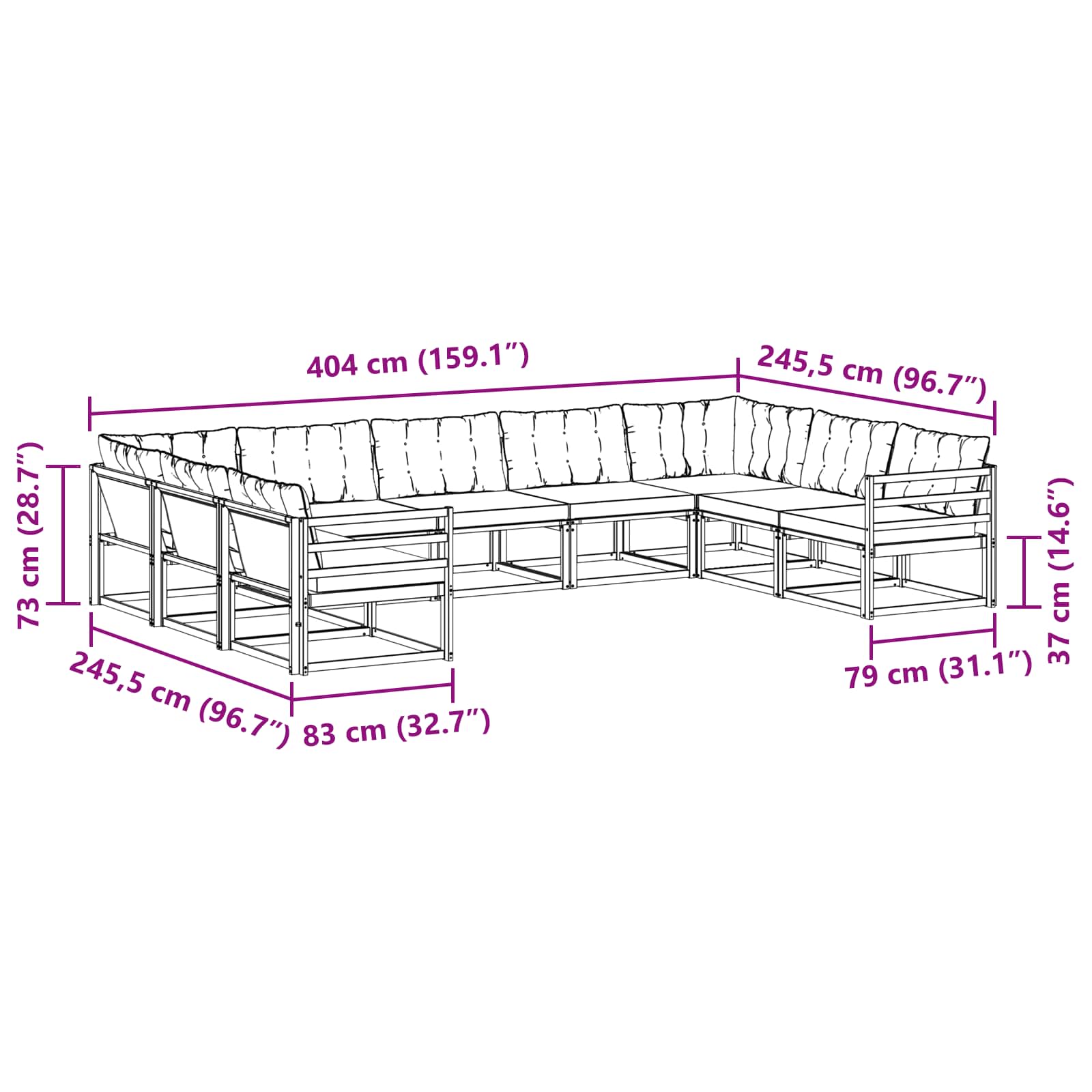 Conjunto de sofás de exterior 9 pcs Blanco y Gris Claro