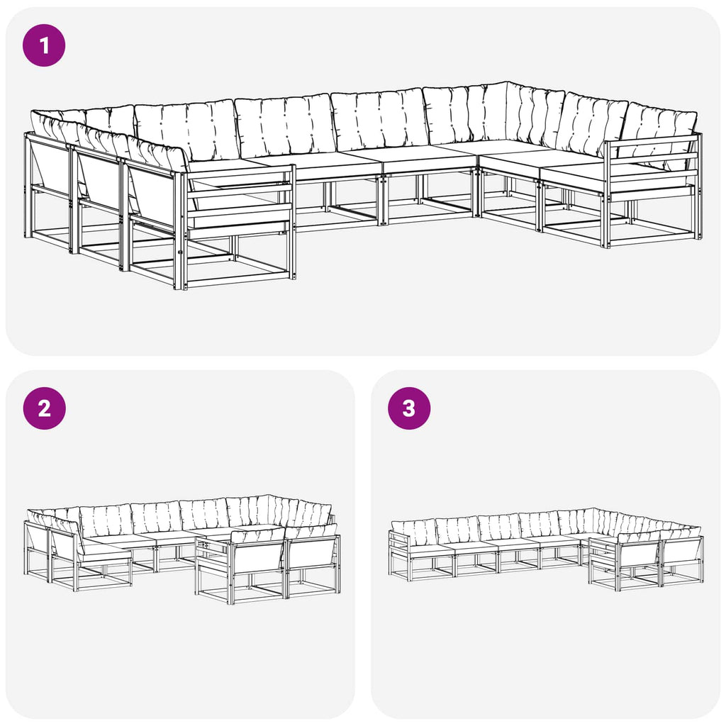 Conjunto de sofás de exterior 9 pcs Blanco y Gris Claro