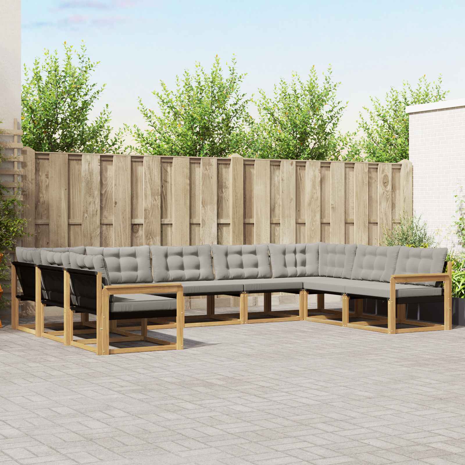 Conjunto de sofás de exterior 9 pcs Blanco y Gris Claro