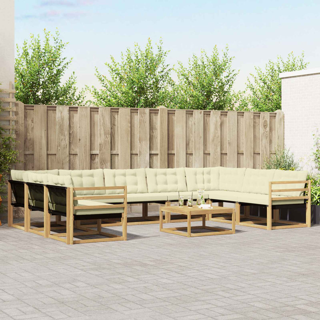 Conjunto de sofás de exterior con cojín 10 pcs Blanco y Crema