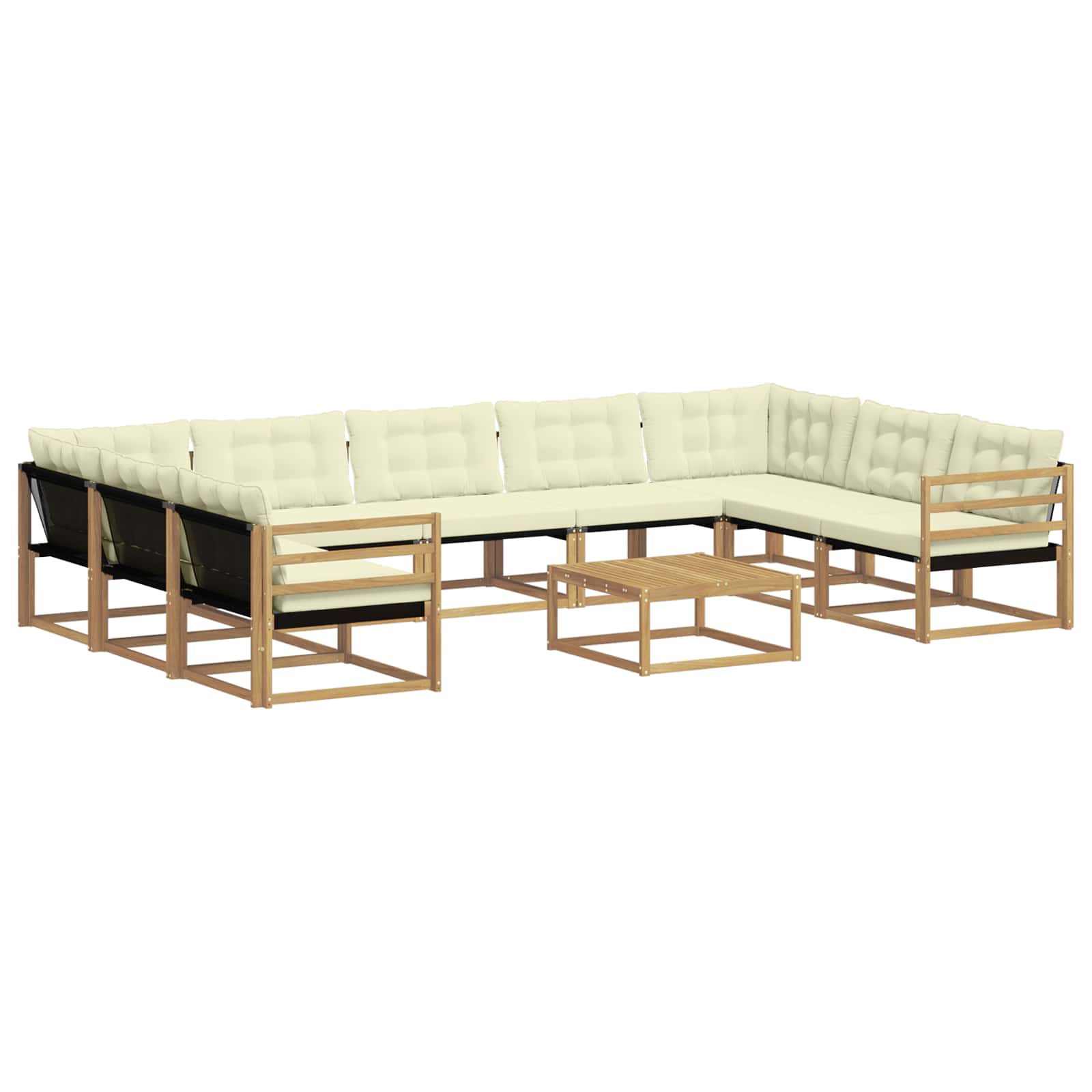 Conjunto de sofás de exterior con cojín 10 pcs Blanco y Crema