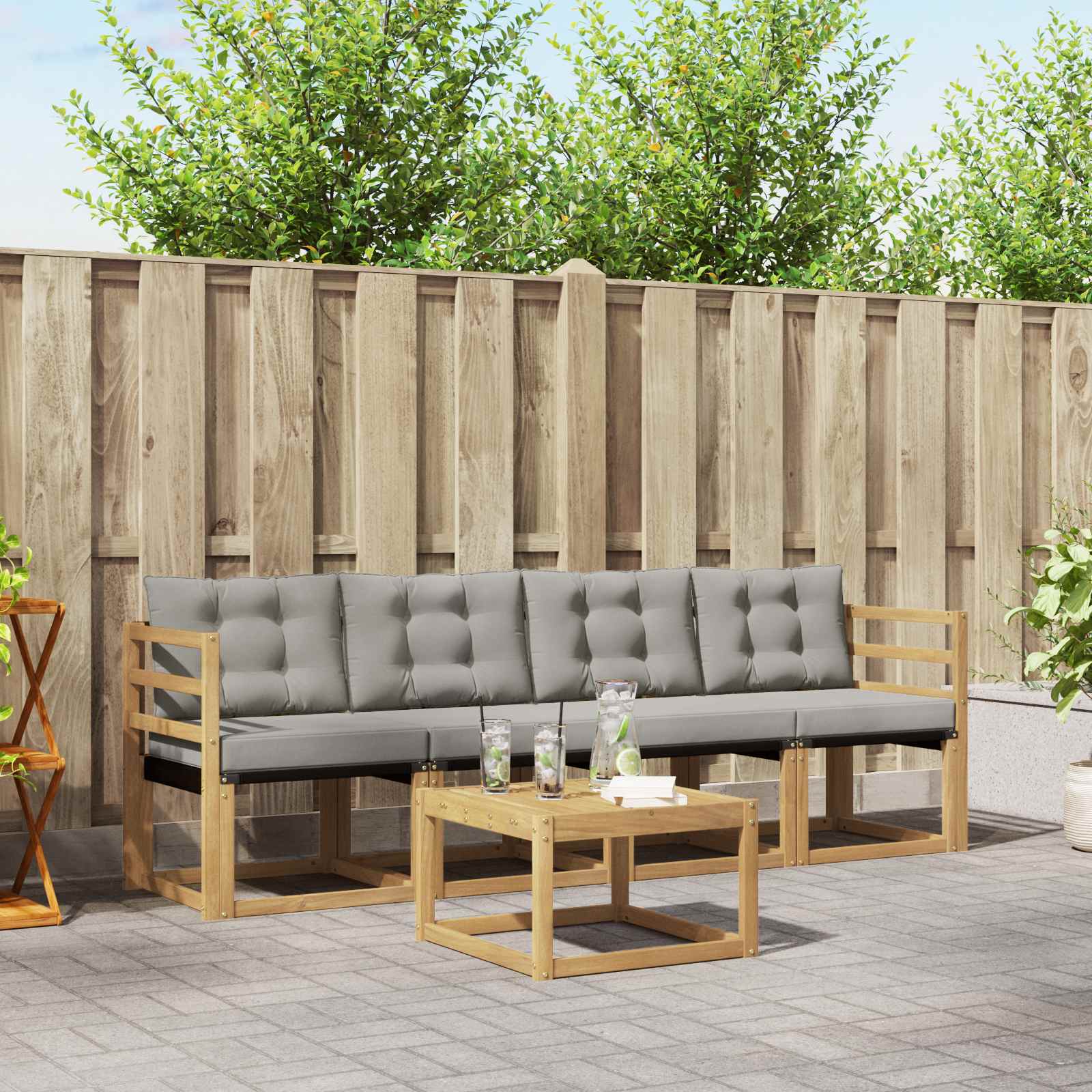 Conjunto de sofás de exterior 5 pcs Blanco y Gris Claro