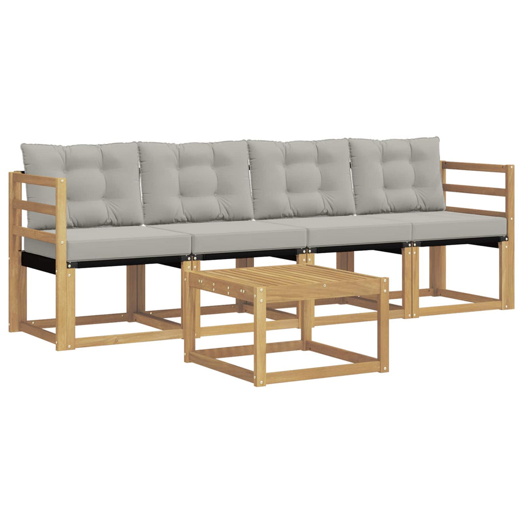 Conjunto de sofás de exterior 5 pcs Blanco y Gris Claro