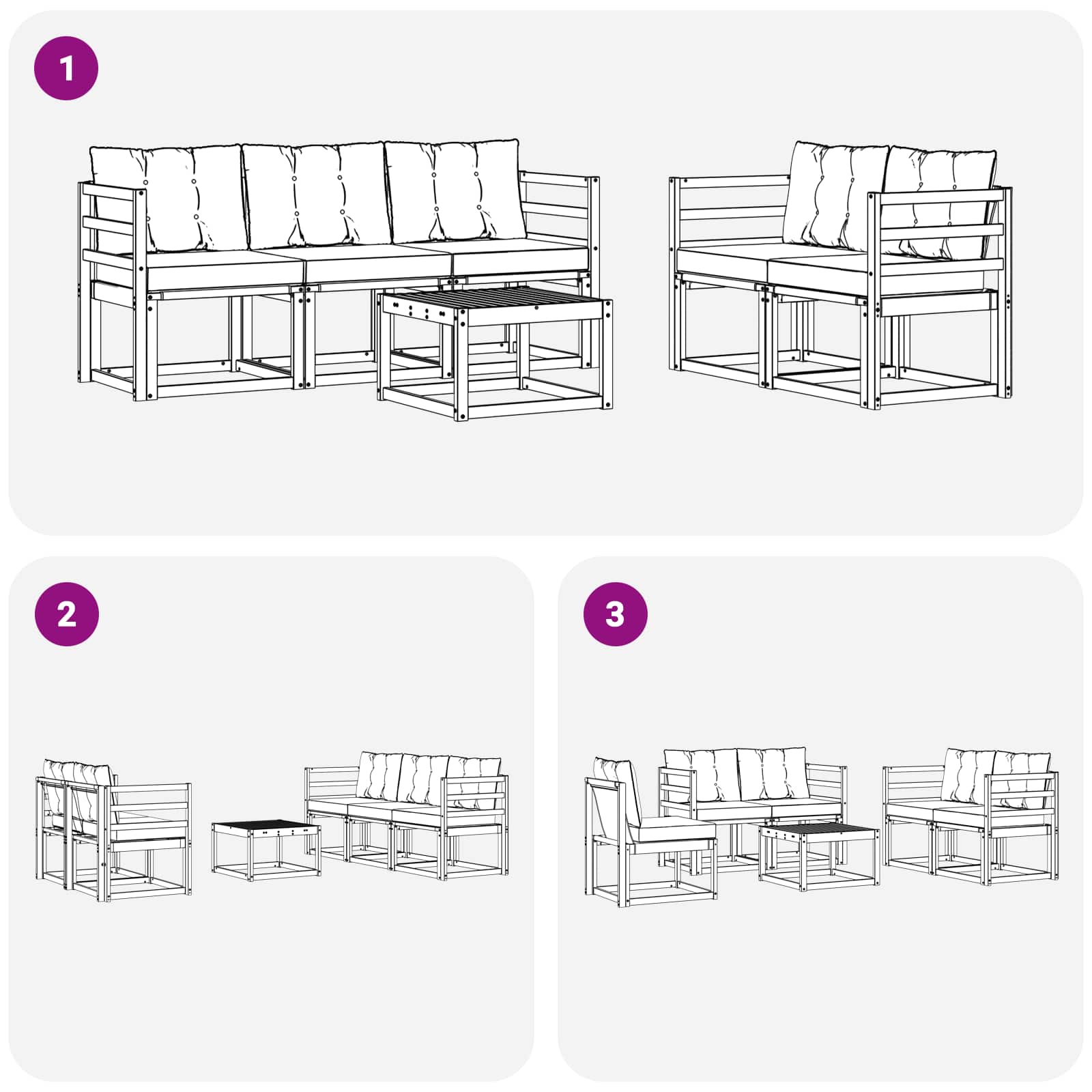 Conjunto de sofás de exterior con cojín 6 pcs Blanco y Negro