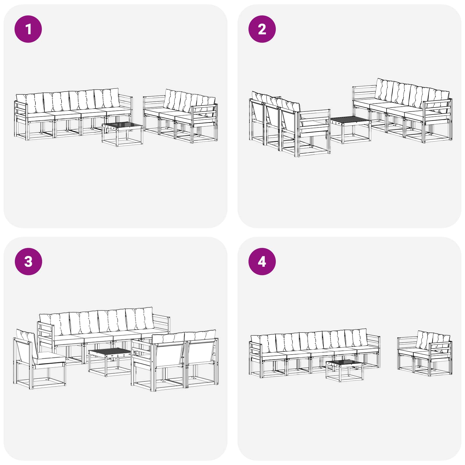 Conjunto de sofás de exterior con cojín 8 pcs Blanco y Crema
