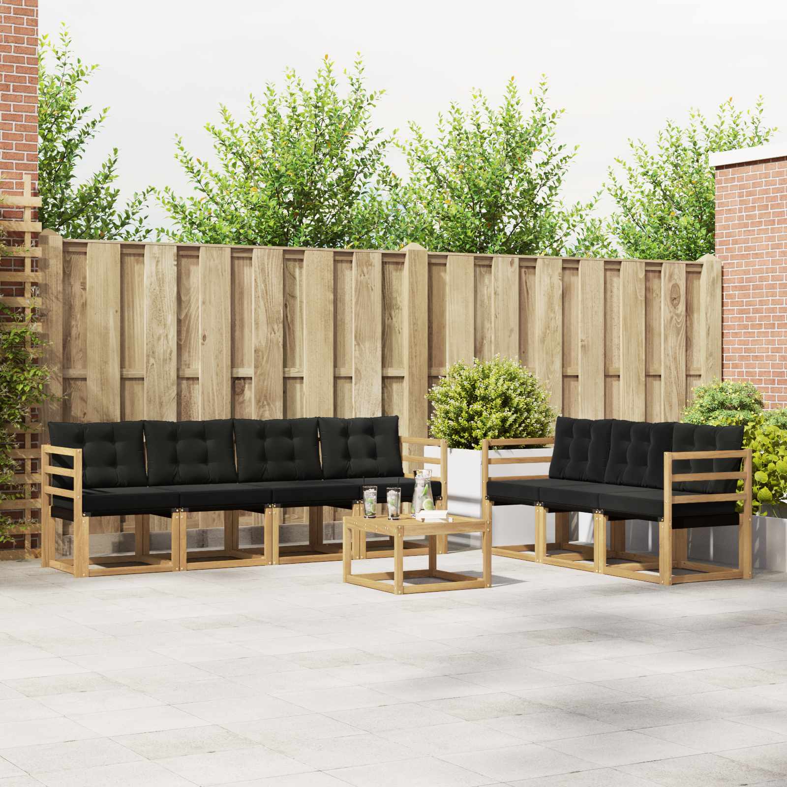 Conjunto de sofás de exterior con cojín 8 pcs Blanco y Crema