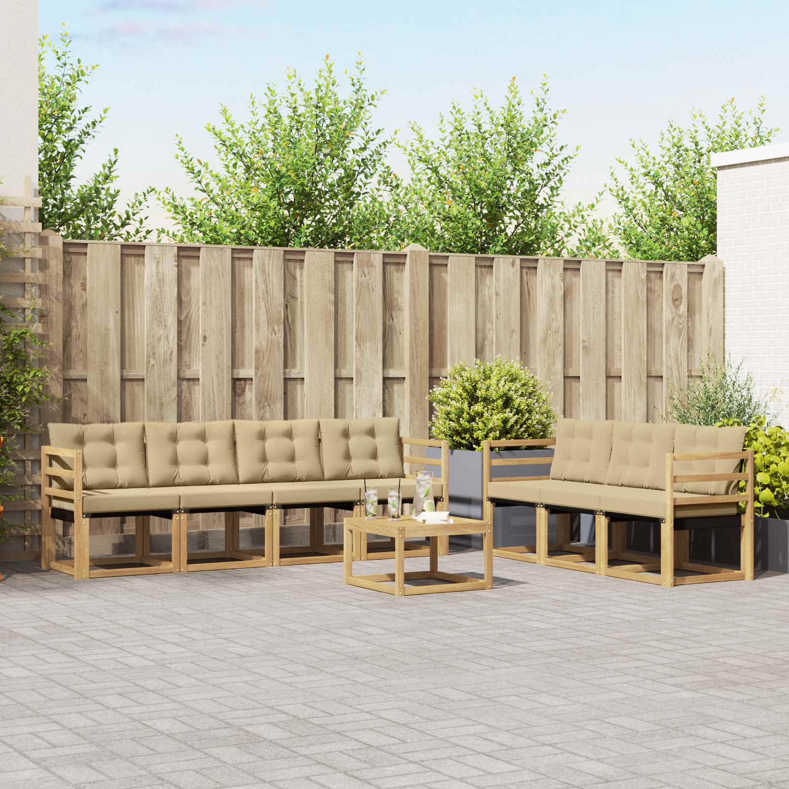 Conjunto de sofás de exterior con cojín 8 pcs y Beige