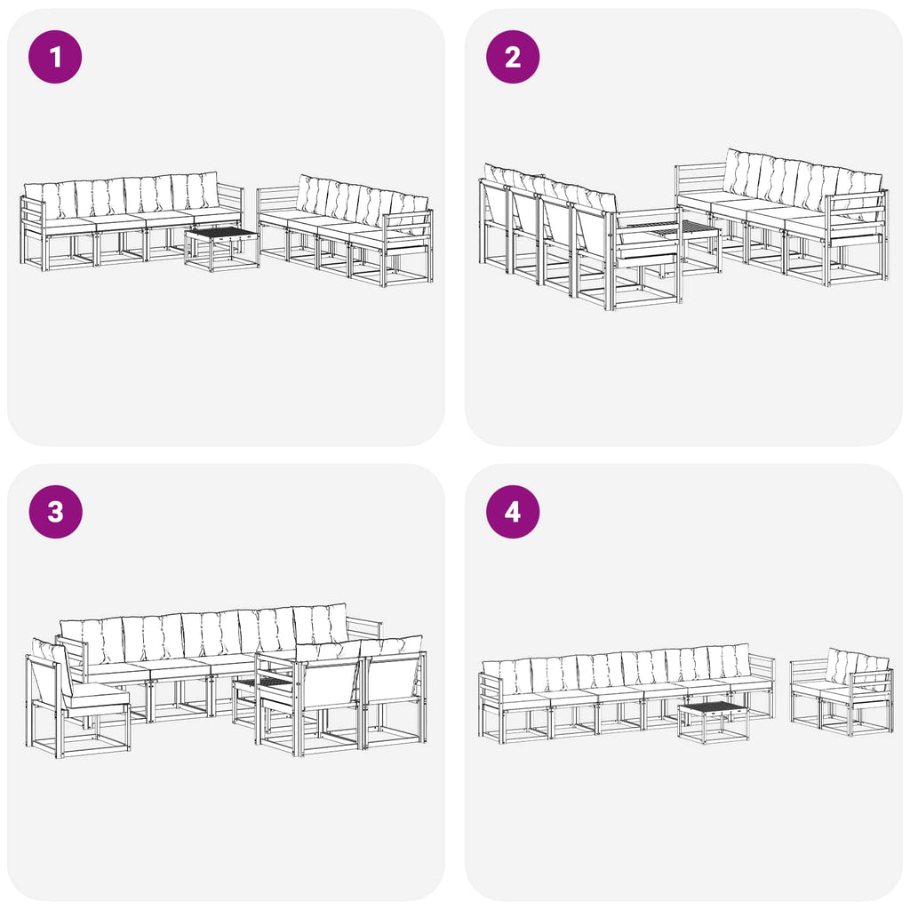 Conjunto de sofás de exterior con cojín 9 pcs Blanco y Crema