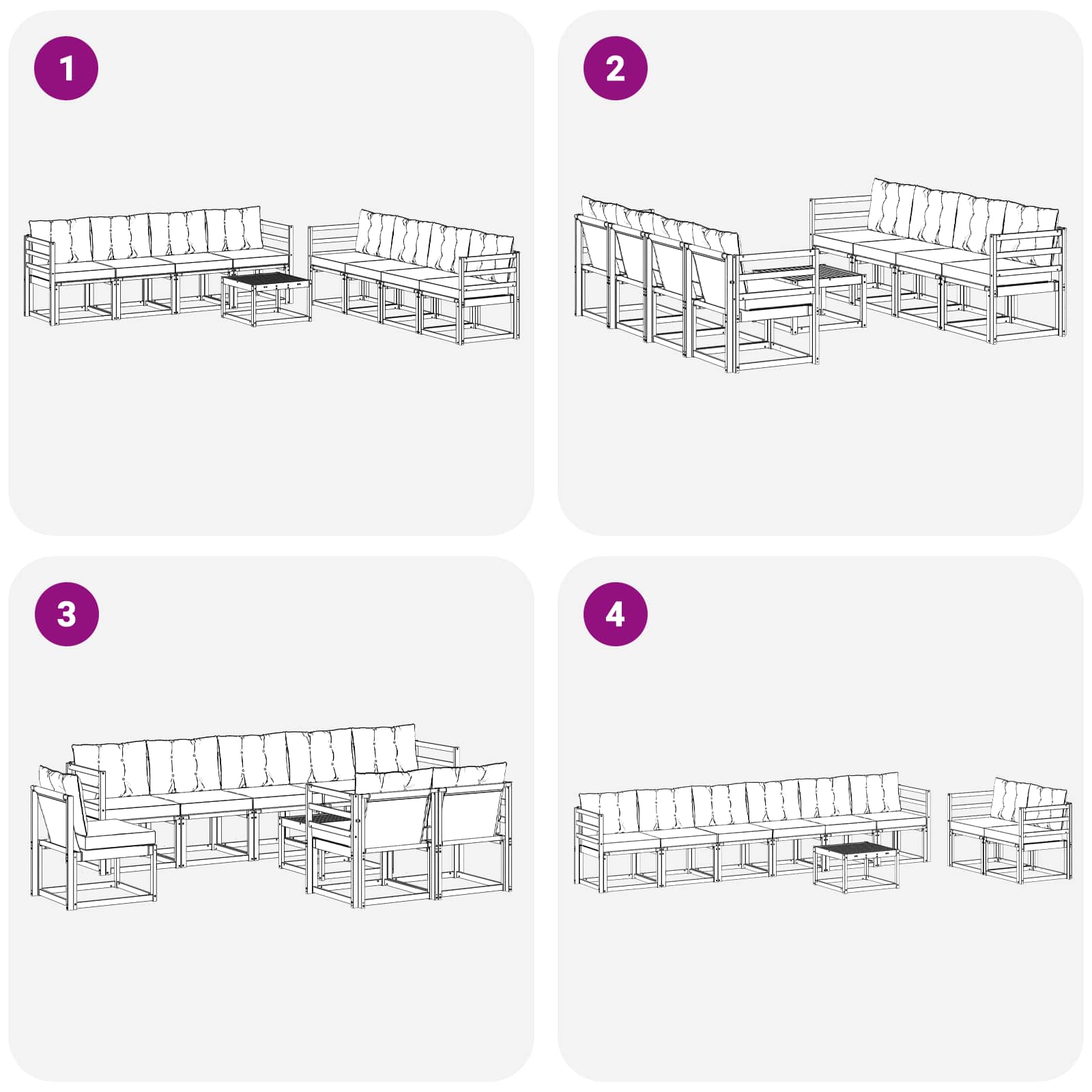 Conjunto de sofás de exterior con cojín 9 pcs Blanco y Negro