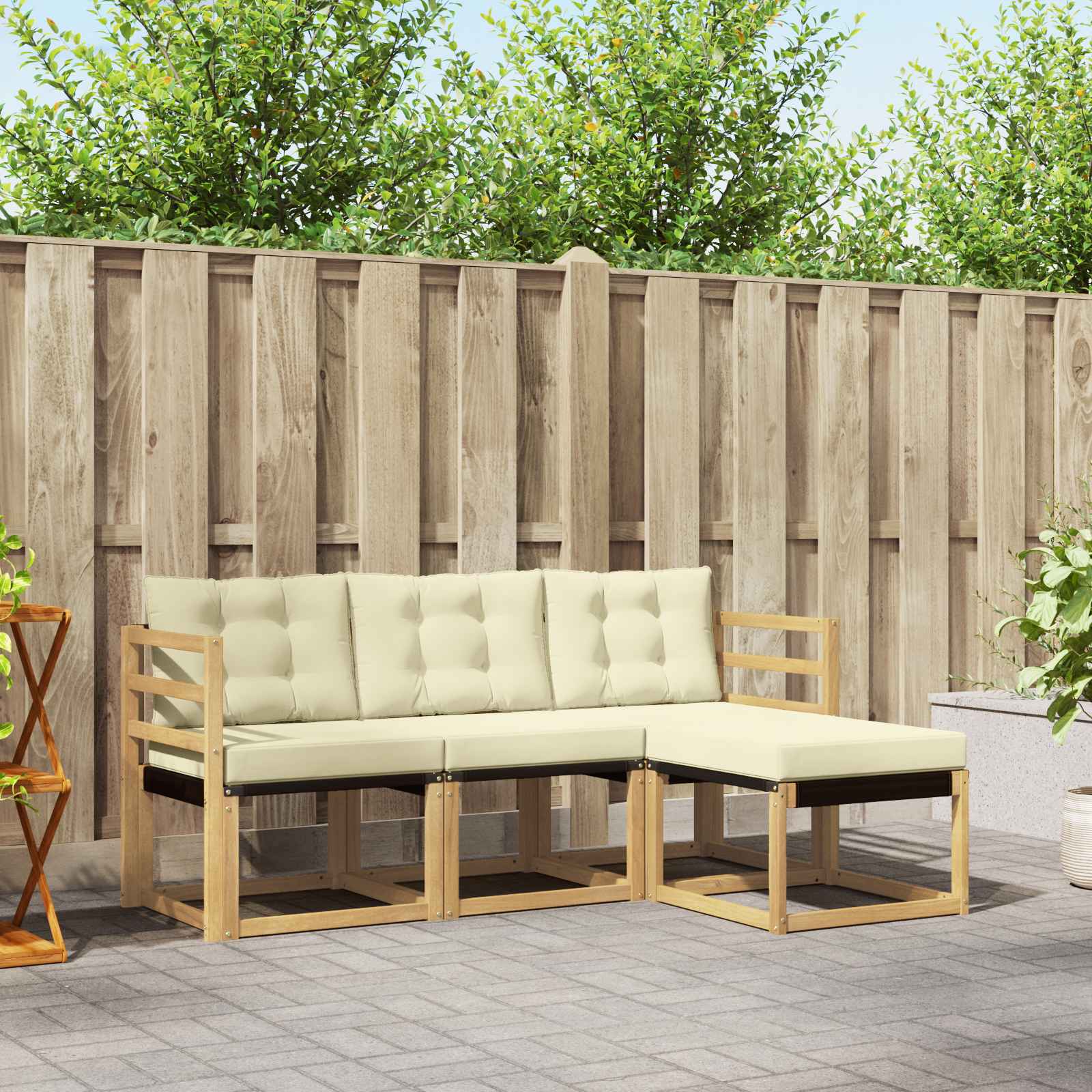 Conjunto de sofás de exterior con cojín 4 pcs Blanco y Crema