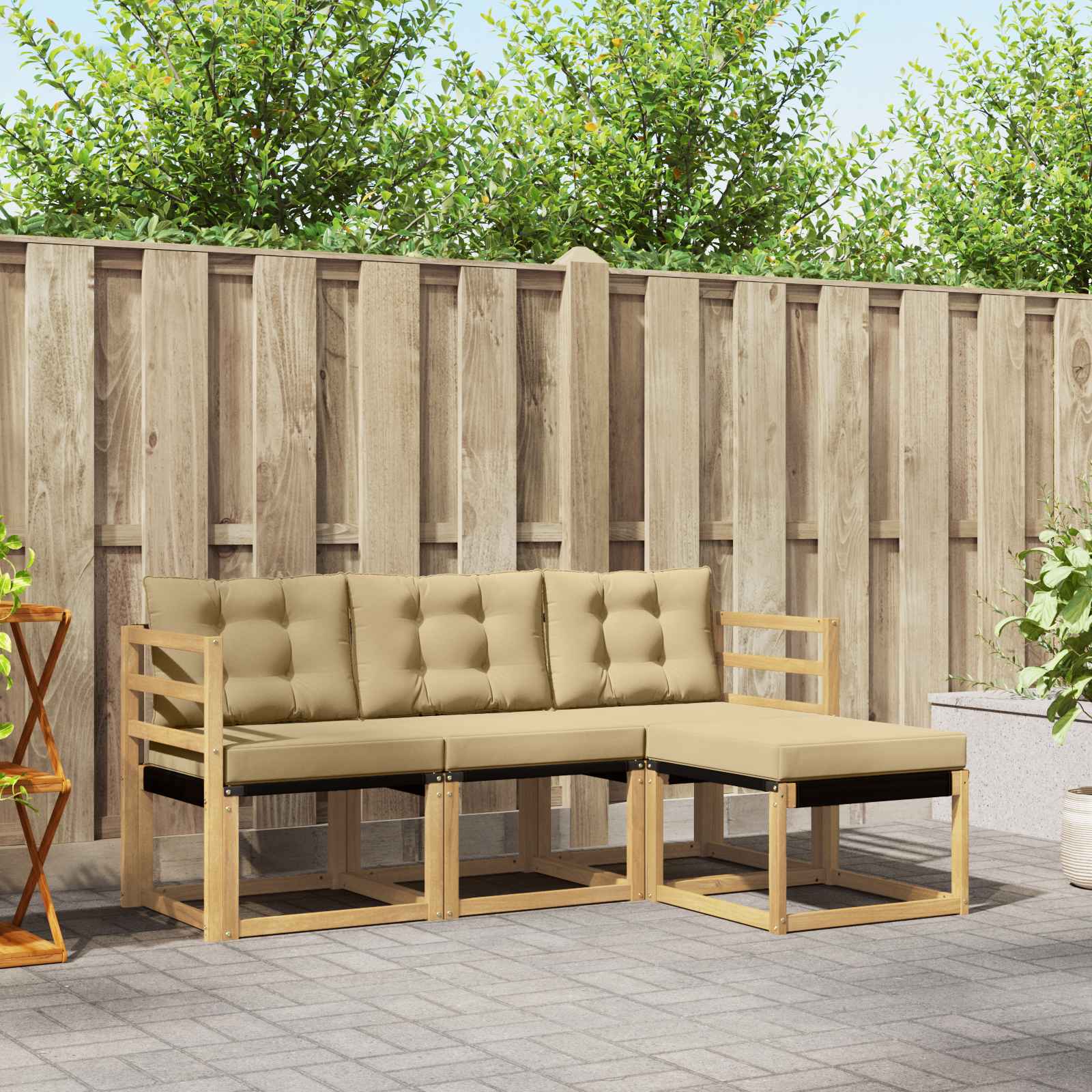 Conjunto de sofás de exterior con cojín 4 pcs y Beige