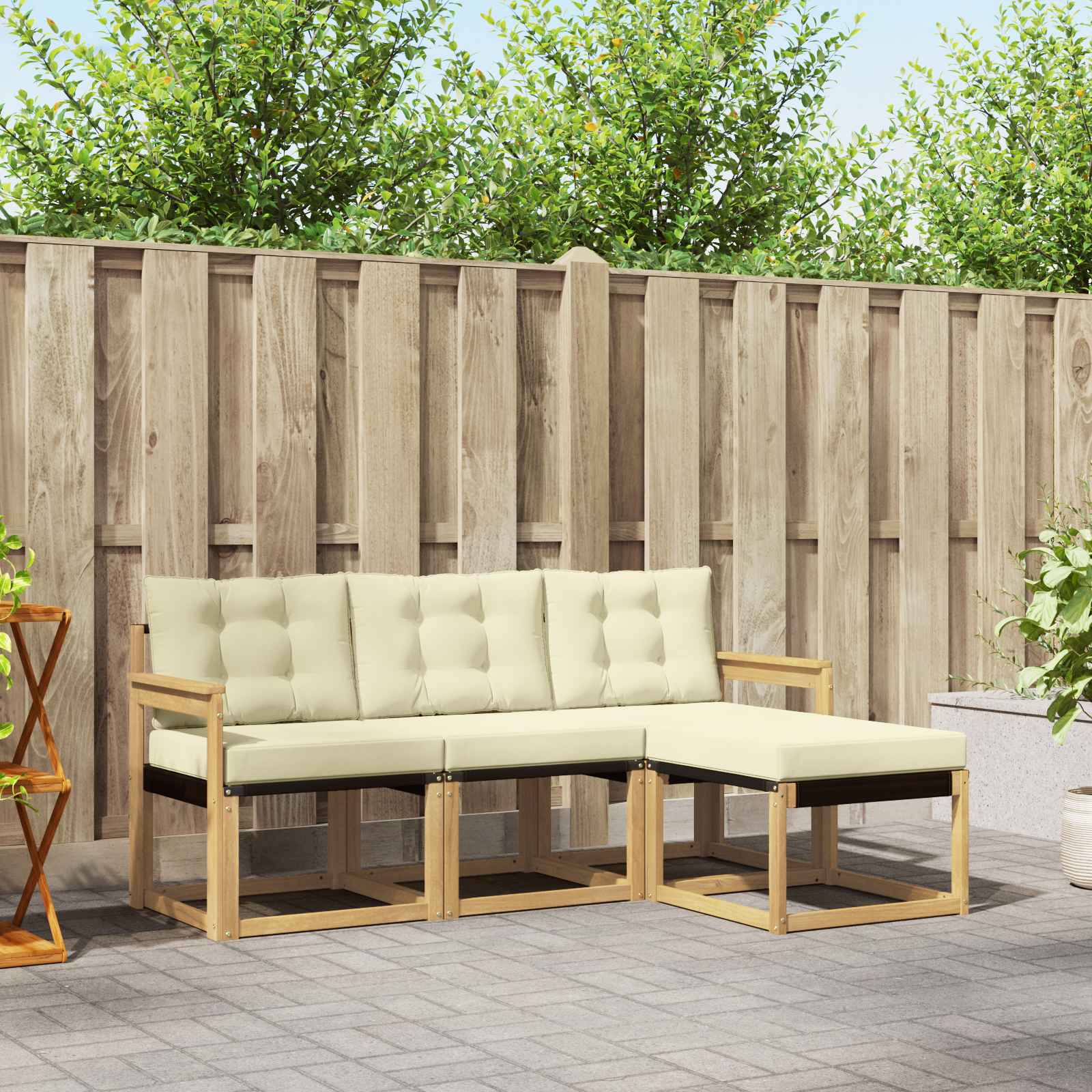 Conjunto de sofás de exterior con cojín 4 pcs Blanco y Crema