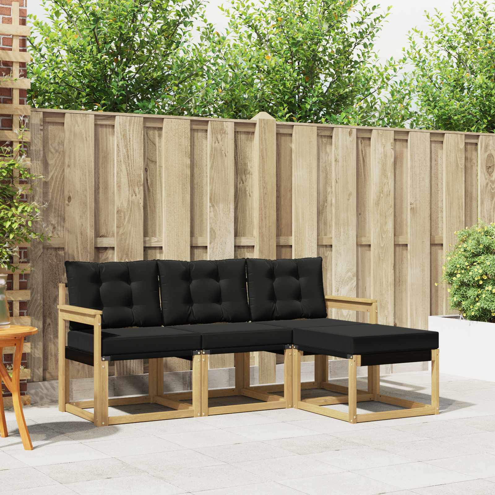 Conjunto de sofás de exterior con cojín 4 pcs Blanco y Negro