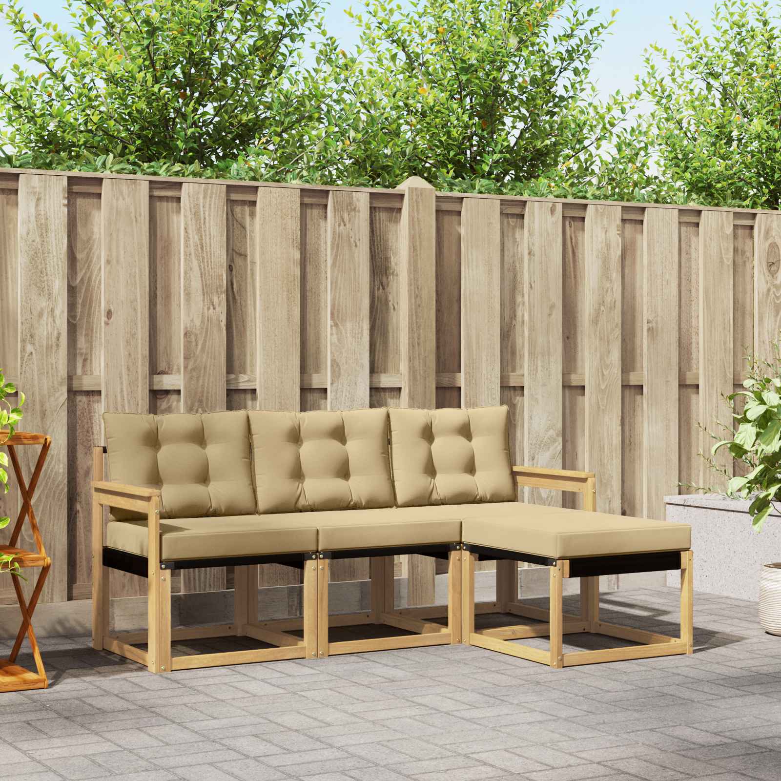 Conjunto de sofás de exterior con cojín 4 pcs y Beige