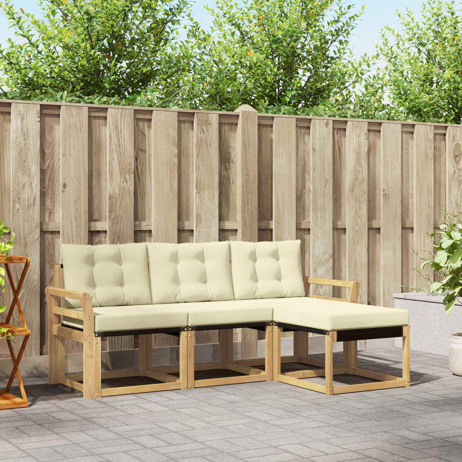 Conjunto de sofás de exterior con cojín 4 pcs Blanco y Crema