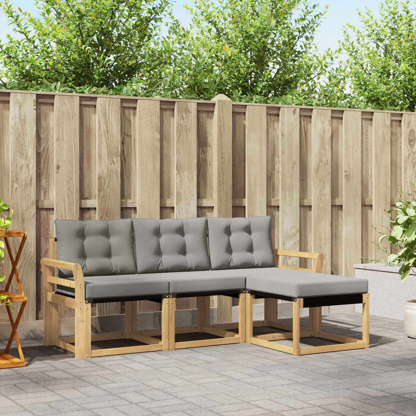 Conjunto de sofás de exterior 4 pcs Blanco y Gris Claro
