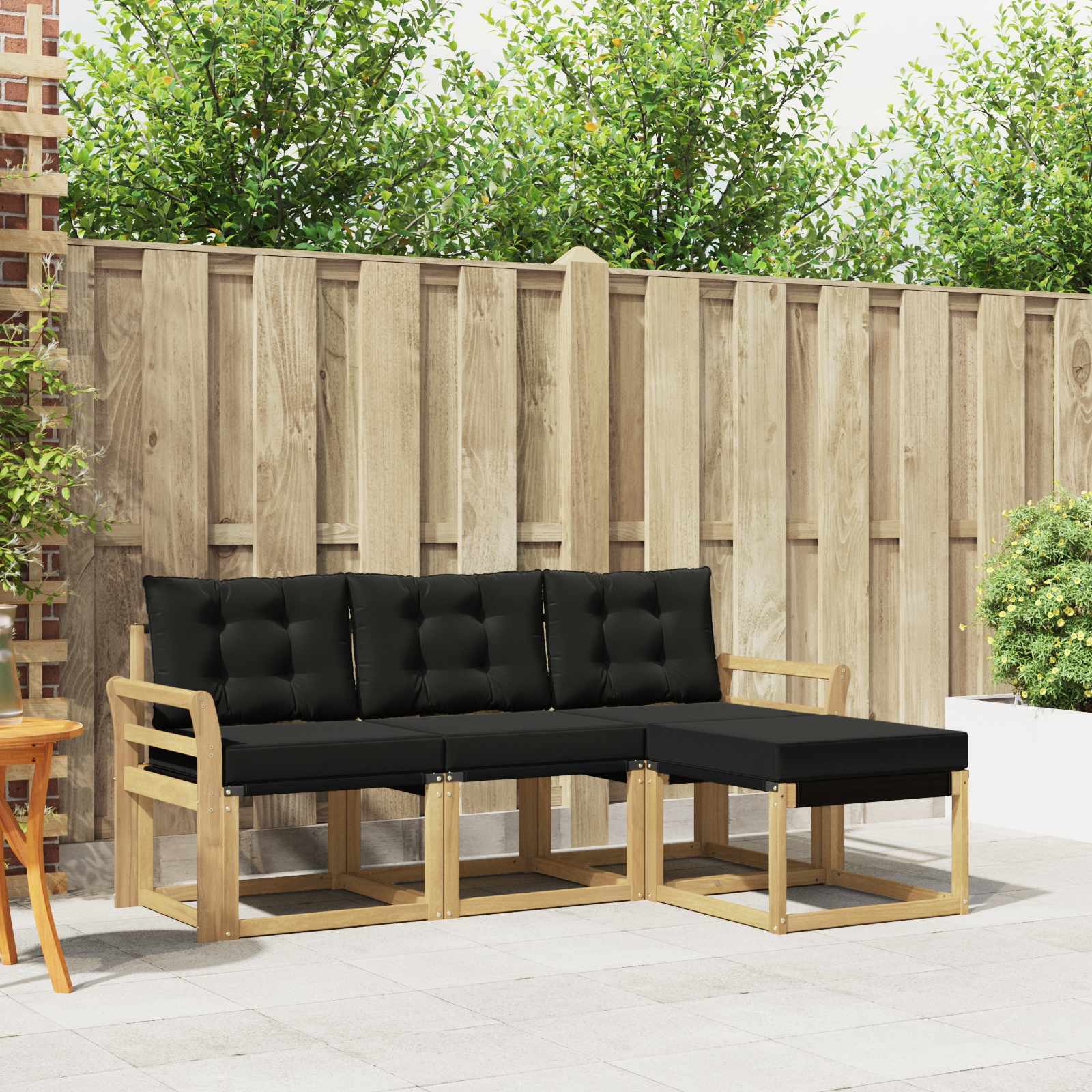 Conjunto de sofás de exterior con cojín 4 pcs Blanco y Negro