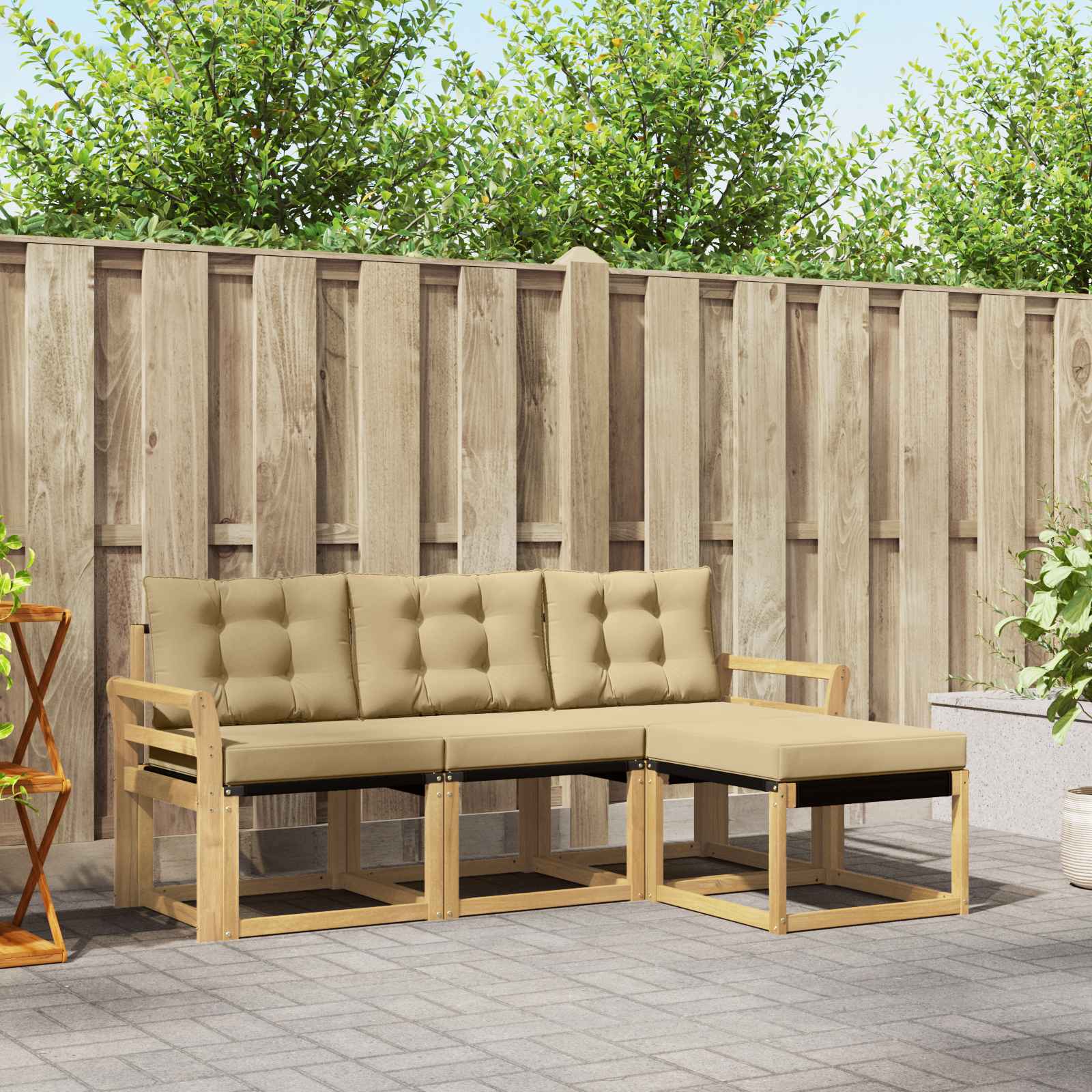 Conjunto de sofás de exterior con cojín 4 pcs y Beige