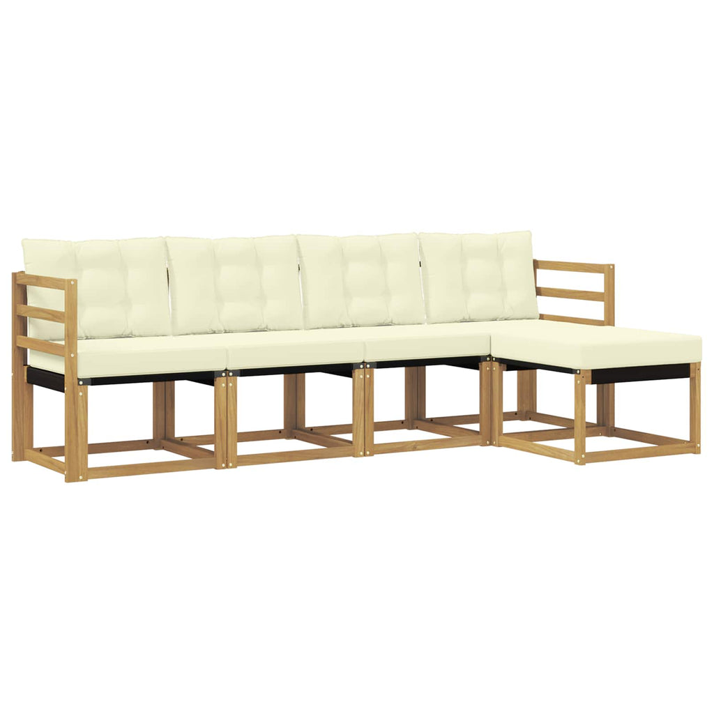 Conjunto de sofás de exterior con cojín 5 pcs Blanco y Crema