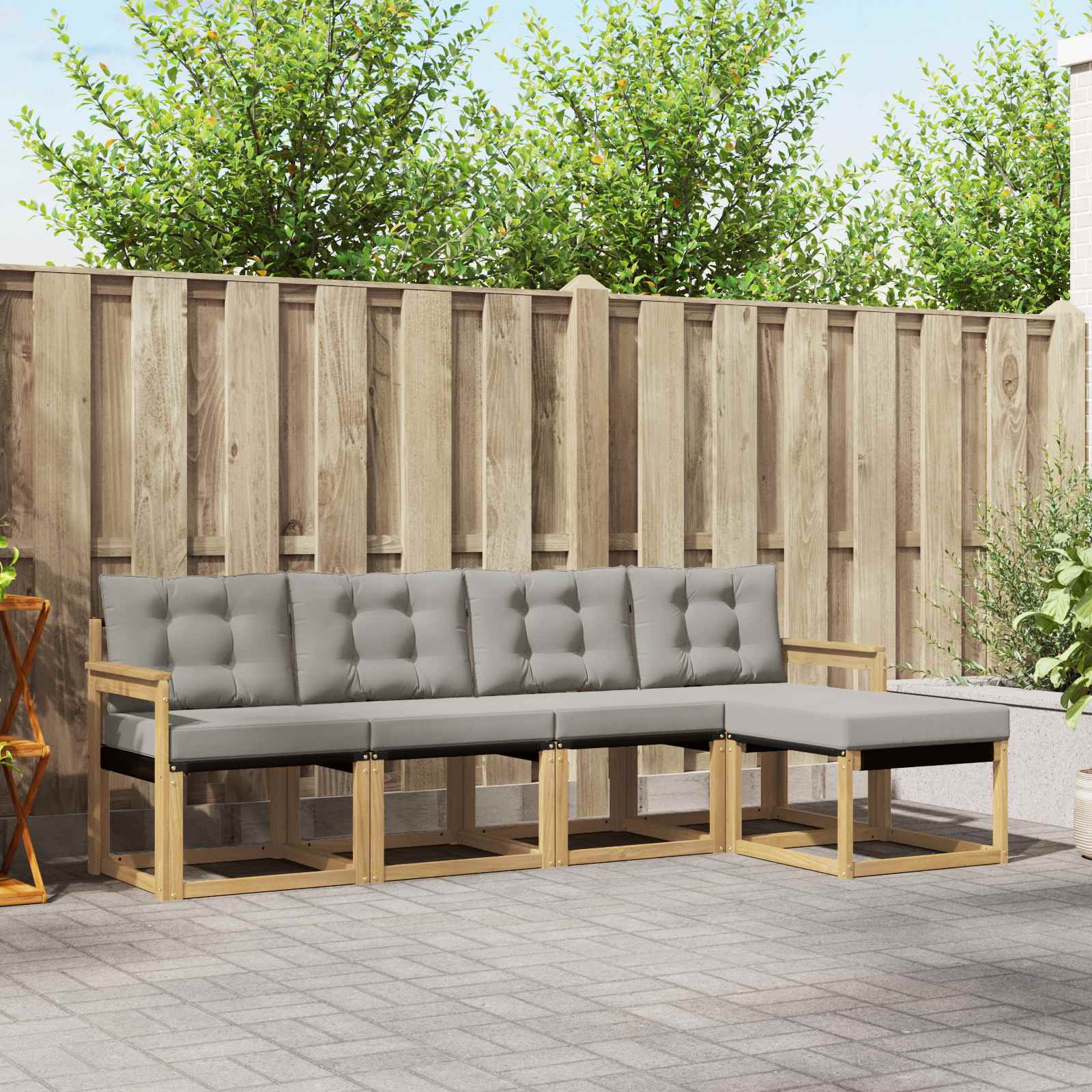 Conjunto de sofás de exterior 5 pcs Blanco y Gris Claro