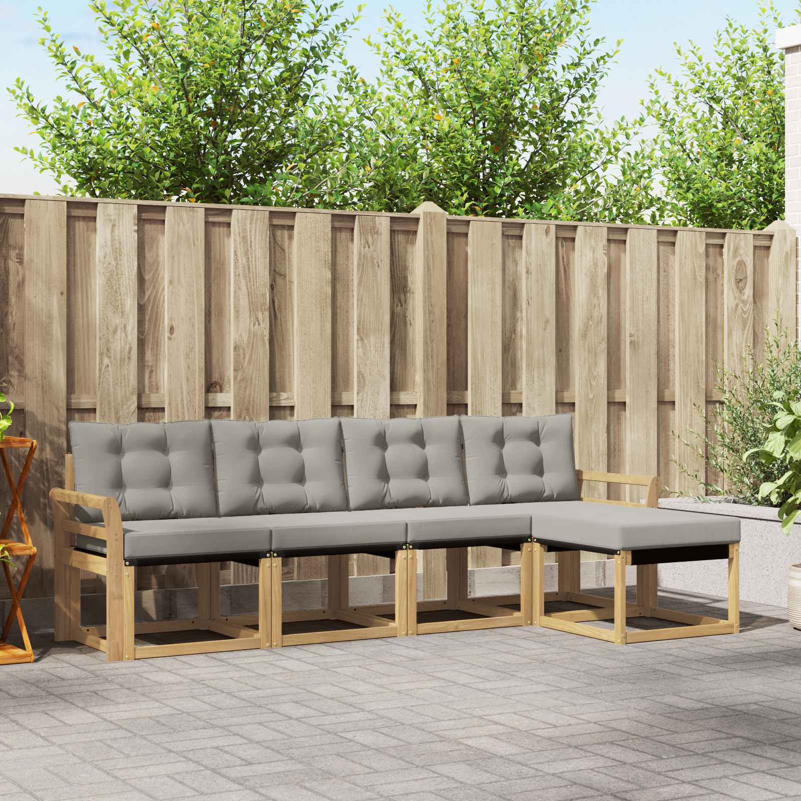 Conjunto de sofás de exterior 5 pcs Blanco y Gris Claro