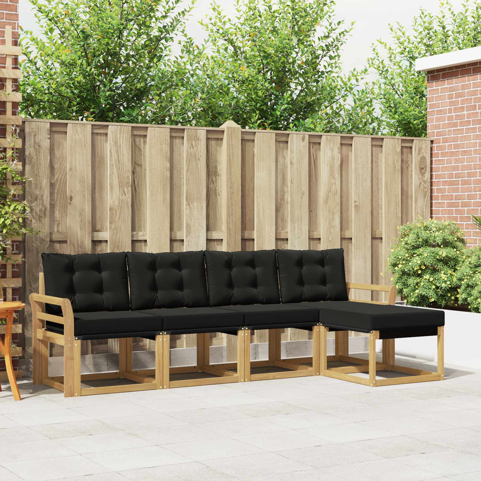 Conjunto de sofás de exterior con cojín 5 pcs Blanco y Negro
