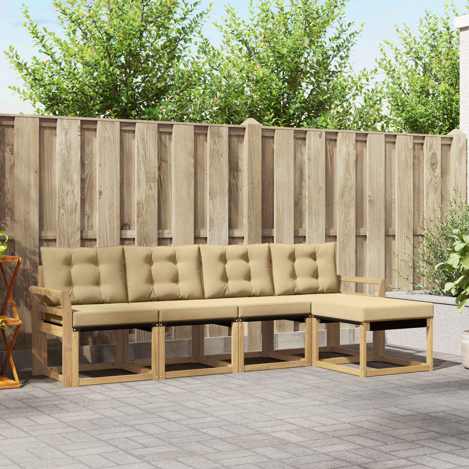 Conjunto de sofás de exterior con cojín 5 pcs y Beige