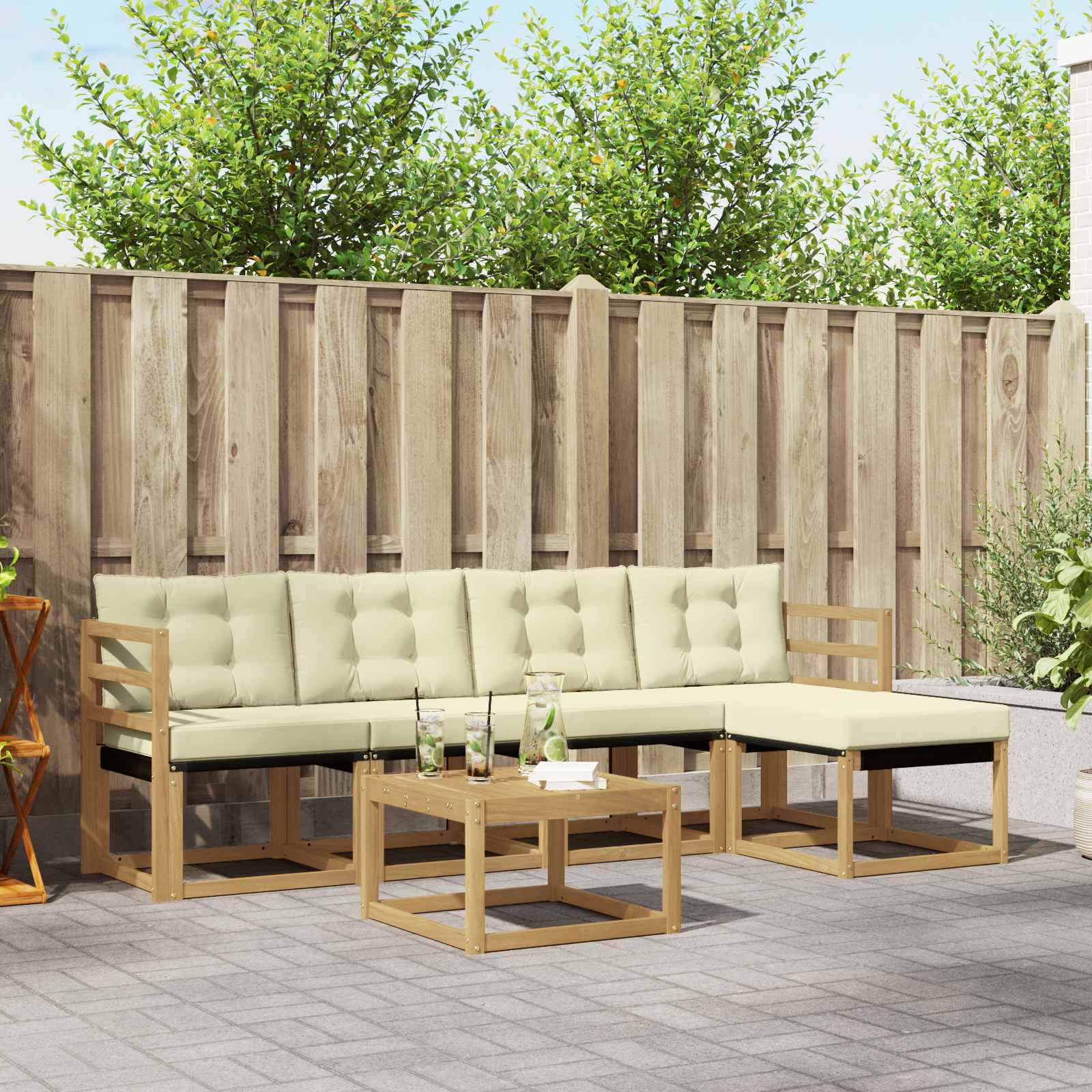 Conjunto de sofás de exterior con cojín 6 pcs Blanco y Crema