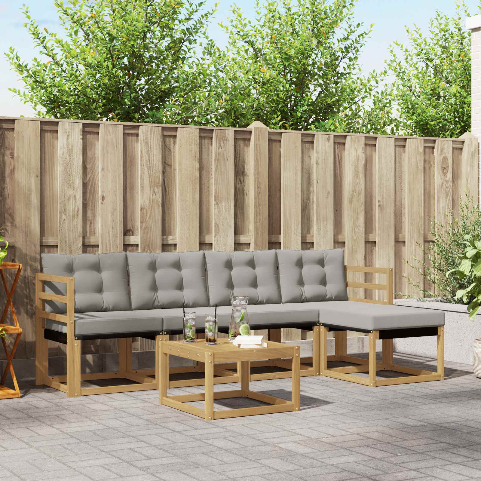 Conjunto de sofás de exterior 6 pcs Blanco y Gris Claro