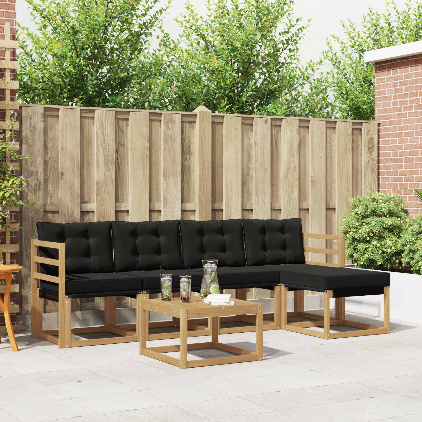 Conjunto de sofás de exterior con cojín 6 pcs Blanco y Negro