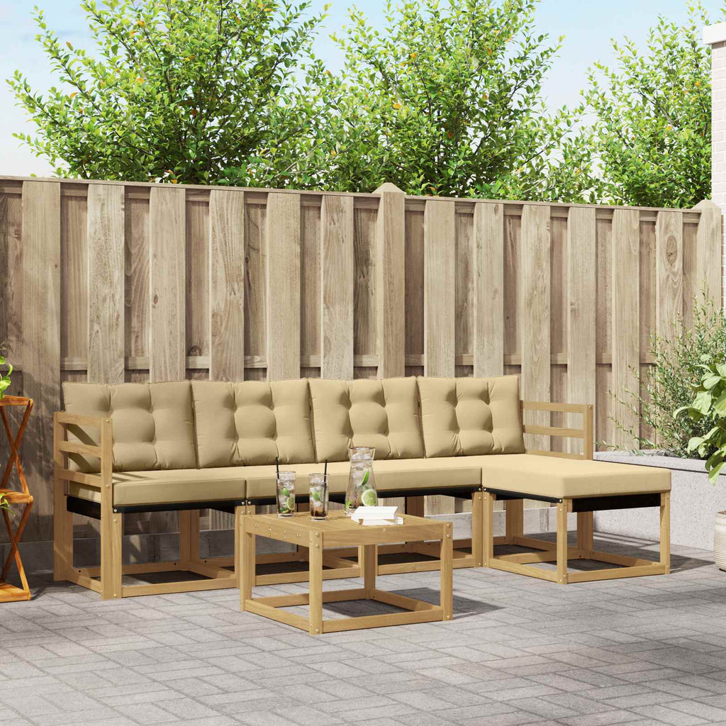 Conjunto de sofás de exterior con cojín 6 pcs y Beige