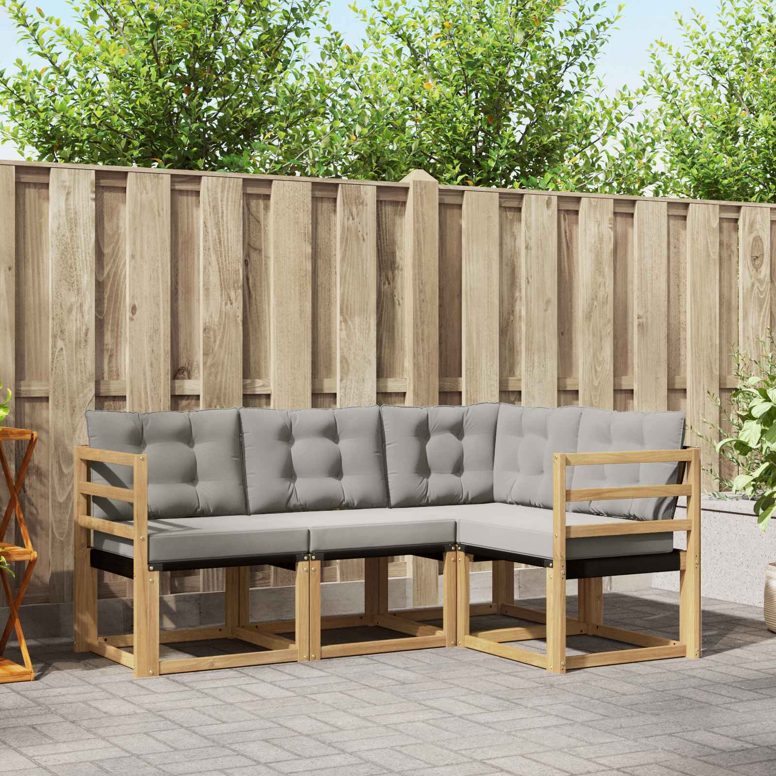 Conjunto de sofás de exterior 4 pcs Blanco y Gris Claro