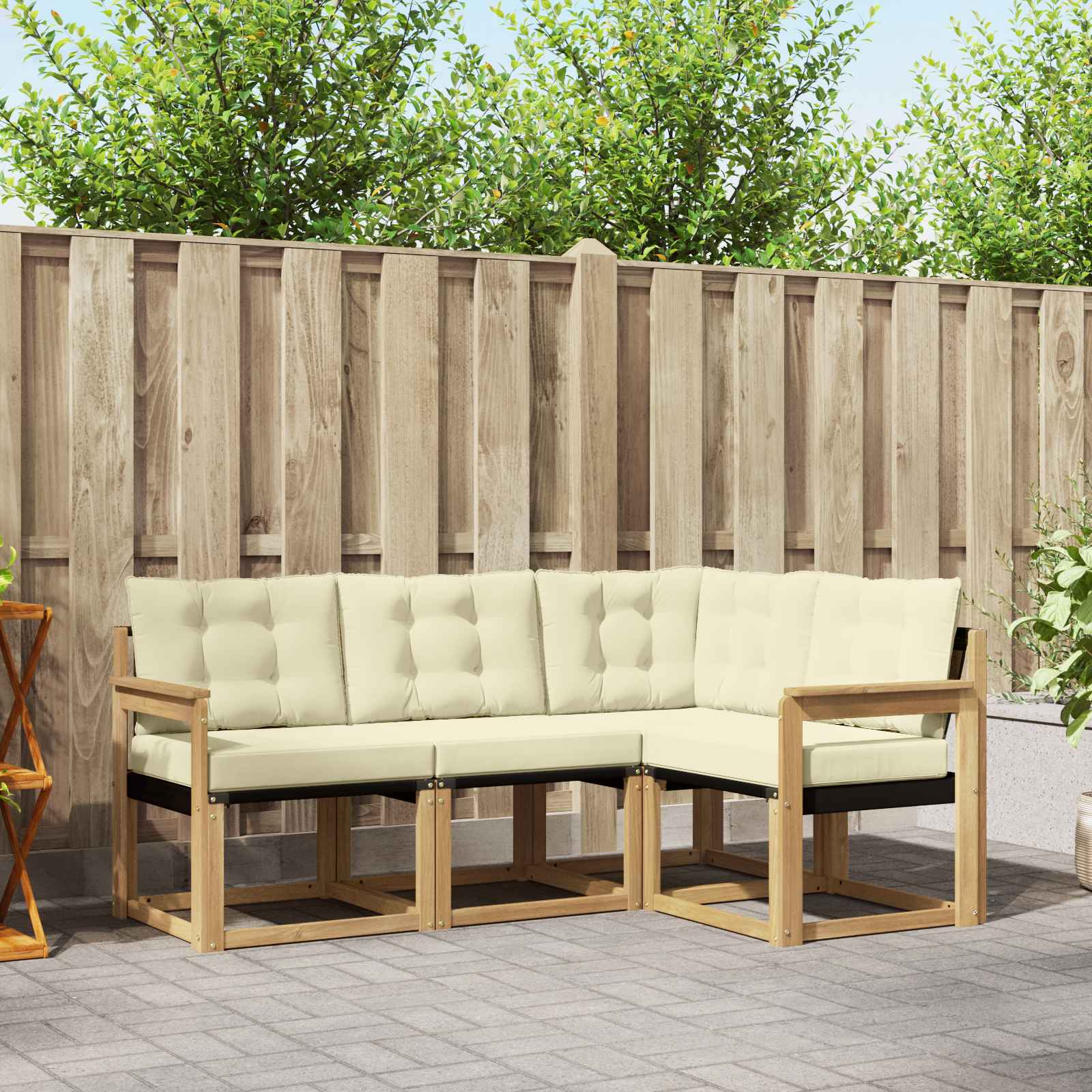 Conjunto de sofás de exterior con cojín 4 pcs Blanco y Crema