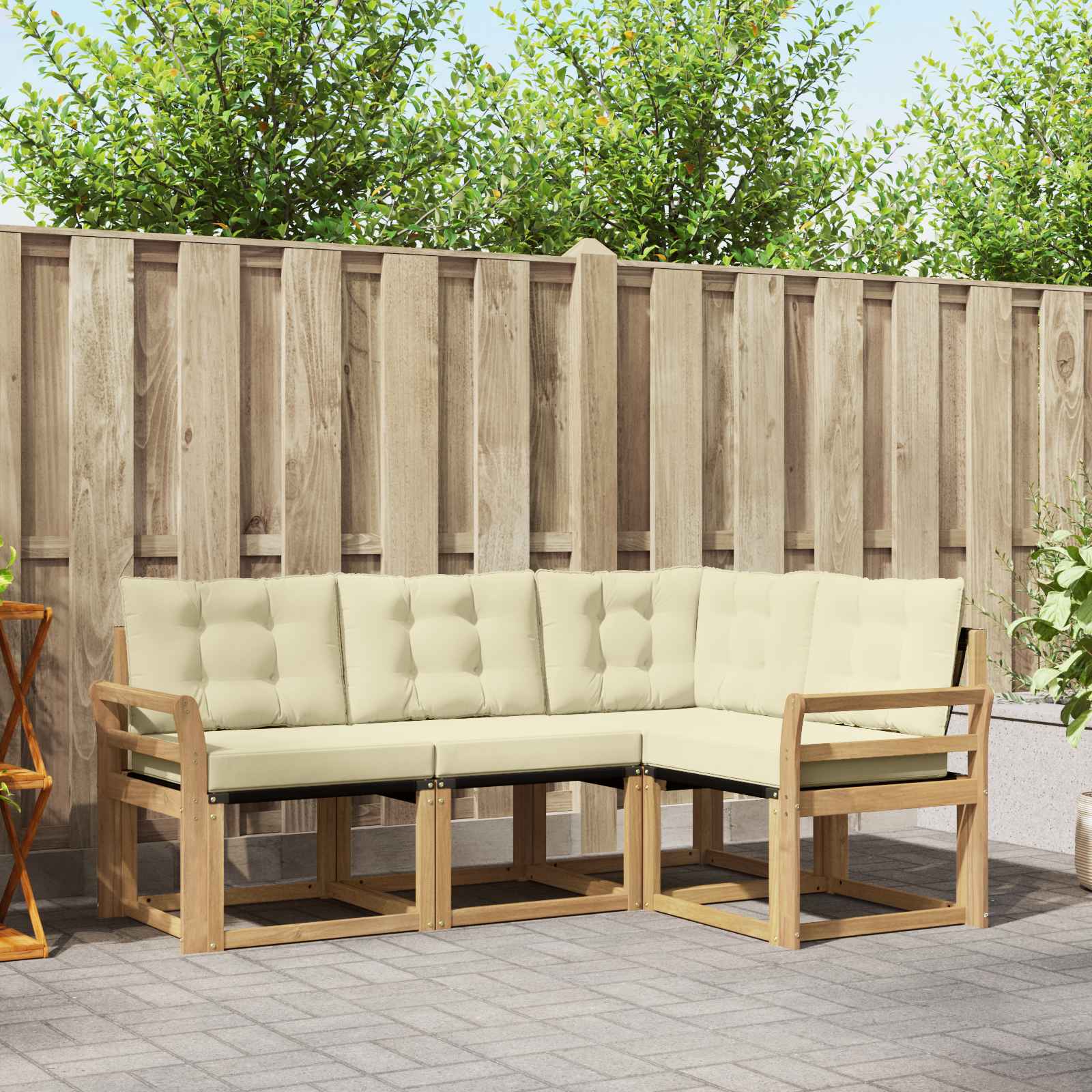 Conjunto de sofás de exterior con cojín 4 pcs Blanco y Crema