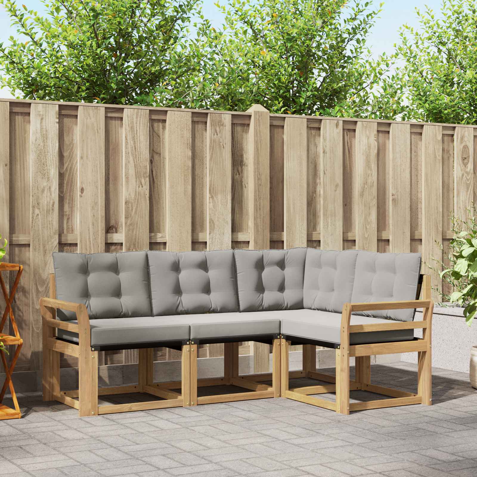Conjunto de sofás de exterior 4 pcs Blanco y Gris Claro
