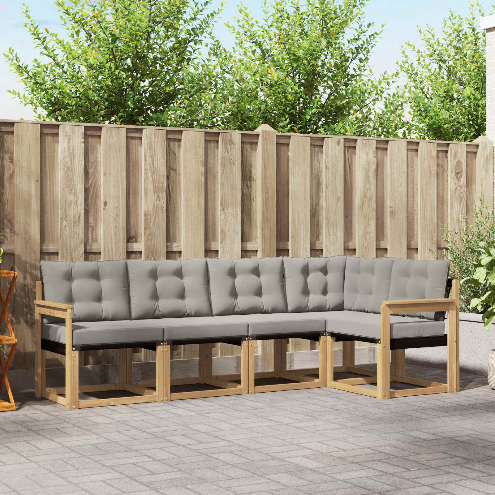 Conjunto de sofás de exterior 5 pcs Blanco y Gris Claro