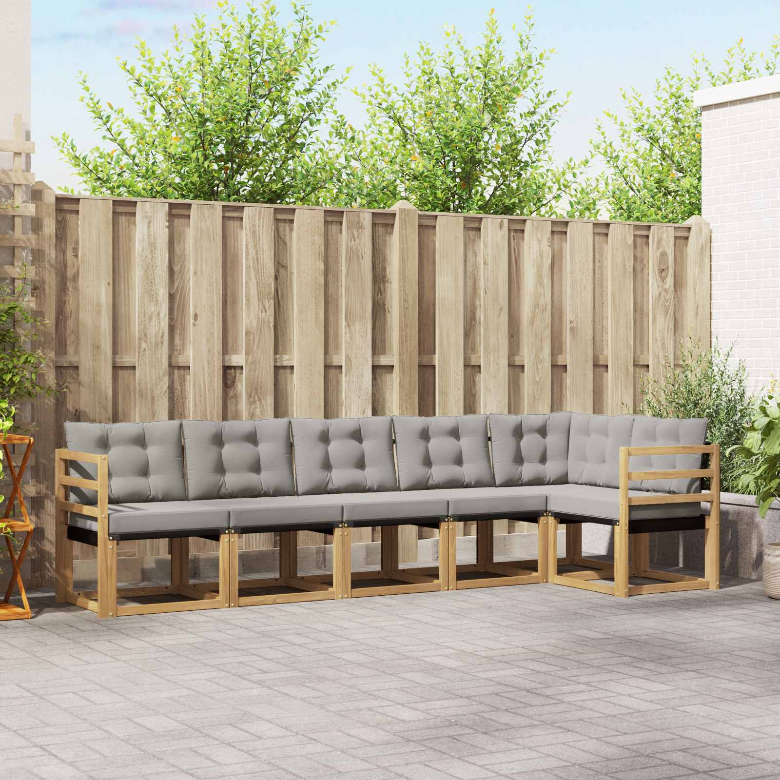 Conjunto de sofás de exterior 6 pcs Blanco y Gris Claro