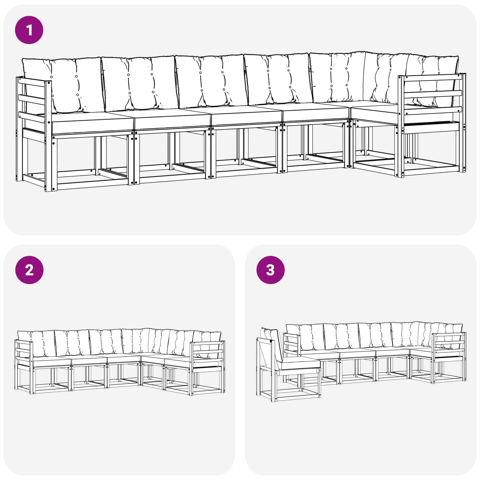 Conjunto de sofás de exterior 6 pcs Blanco y Gris Claro
