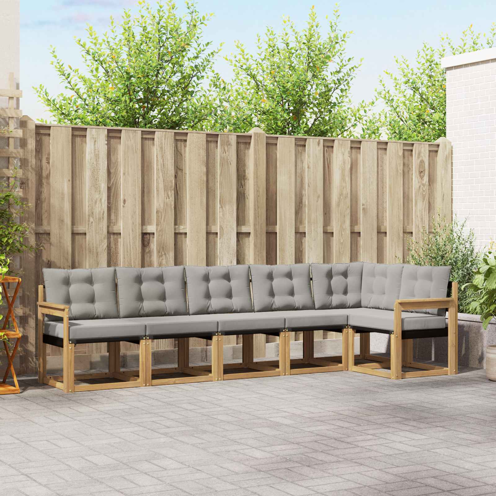 Conjunto de sofás de exterior 6 pcs Blanco y Gris Claro