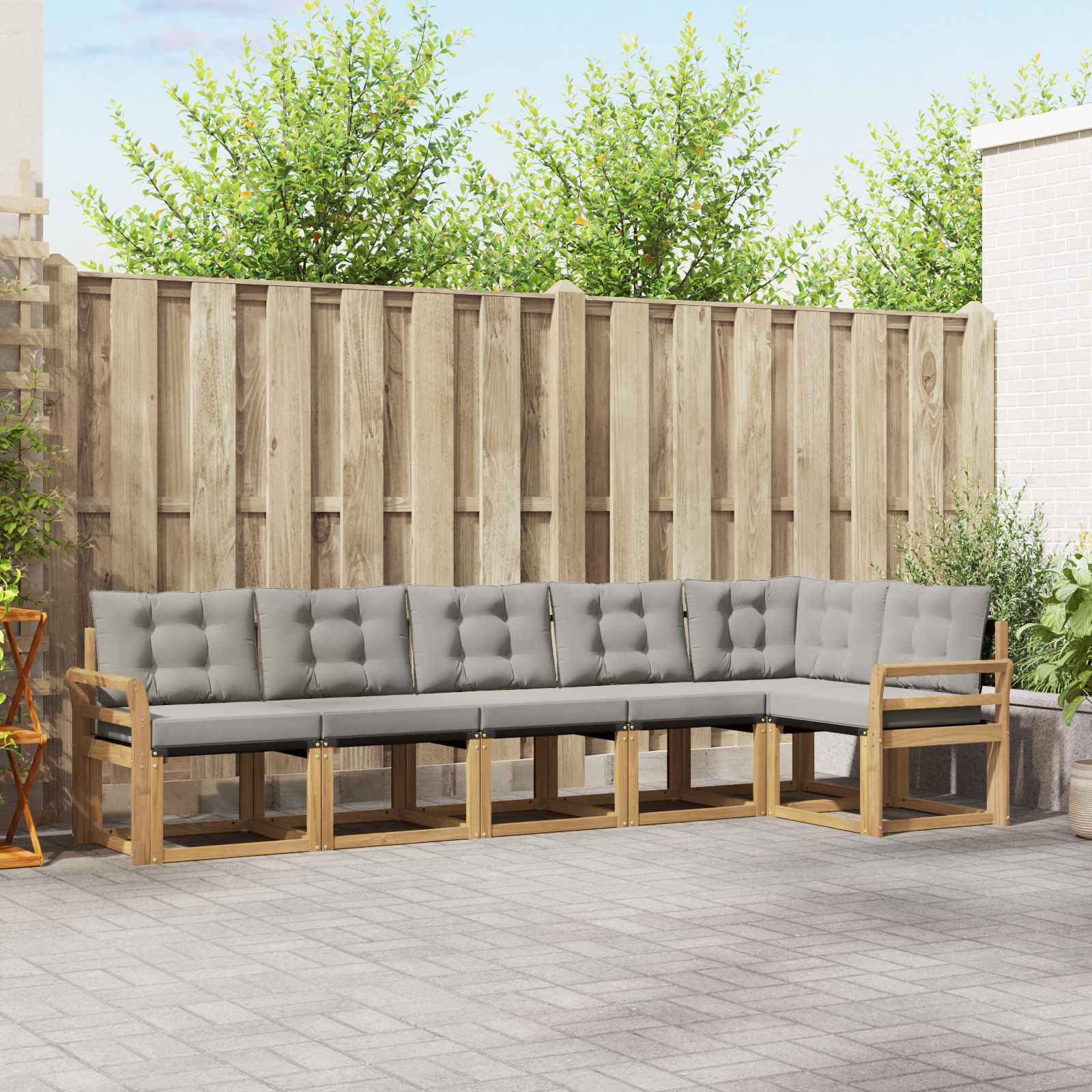 Conjunto de sofás de exterior 6 pcs Blanco y Gris Claro