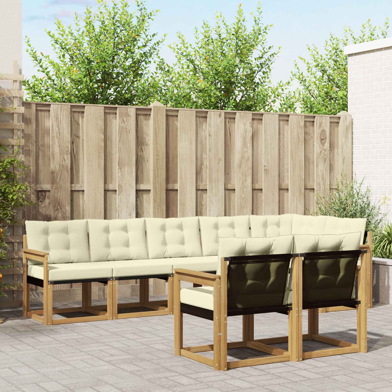 Conjunto de sofás de exterior con cojín 8 pcs Blanco y Crema