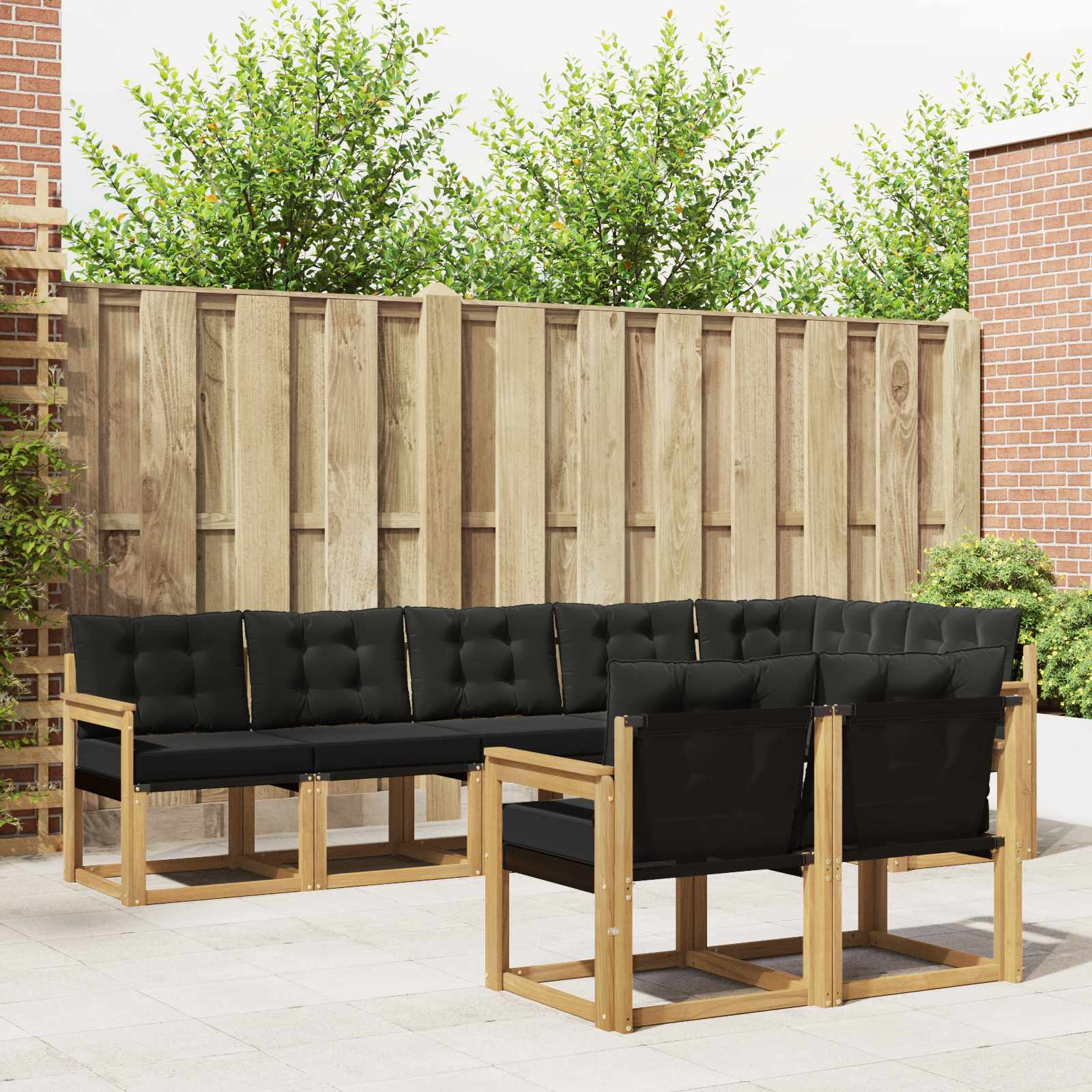 Conjunto de sofás de exterior con cojín 8 pcs Blanco y Negro