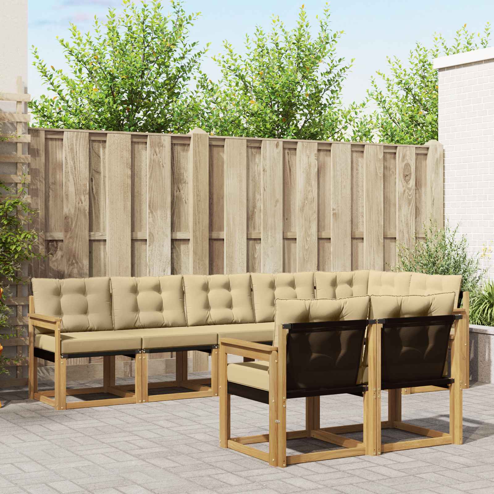 Conjunto de sofás de exterior con cojín 8 pcs y Beige