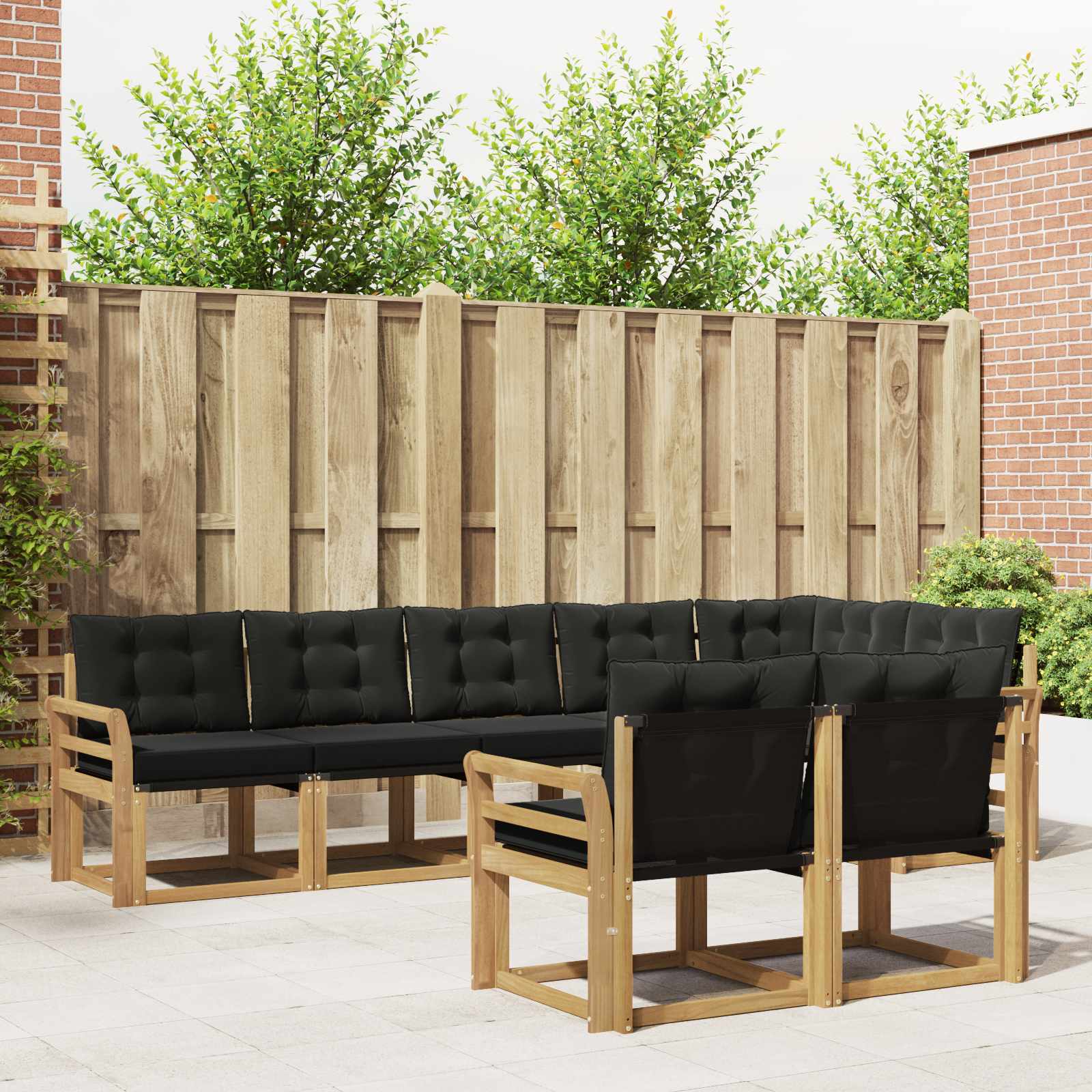 Conjunto de sofás de exterior con cojín 8 pcs Blanco y Negro