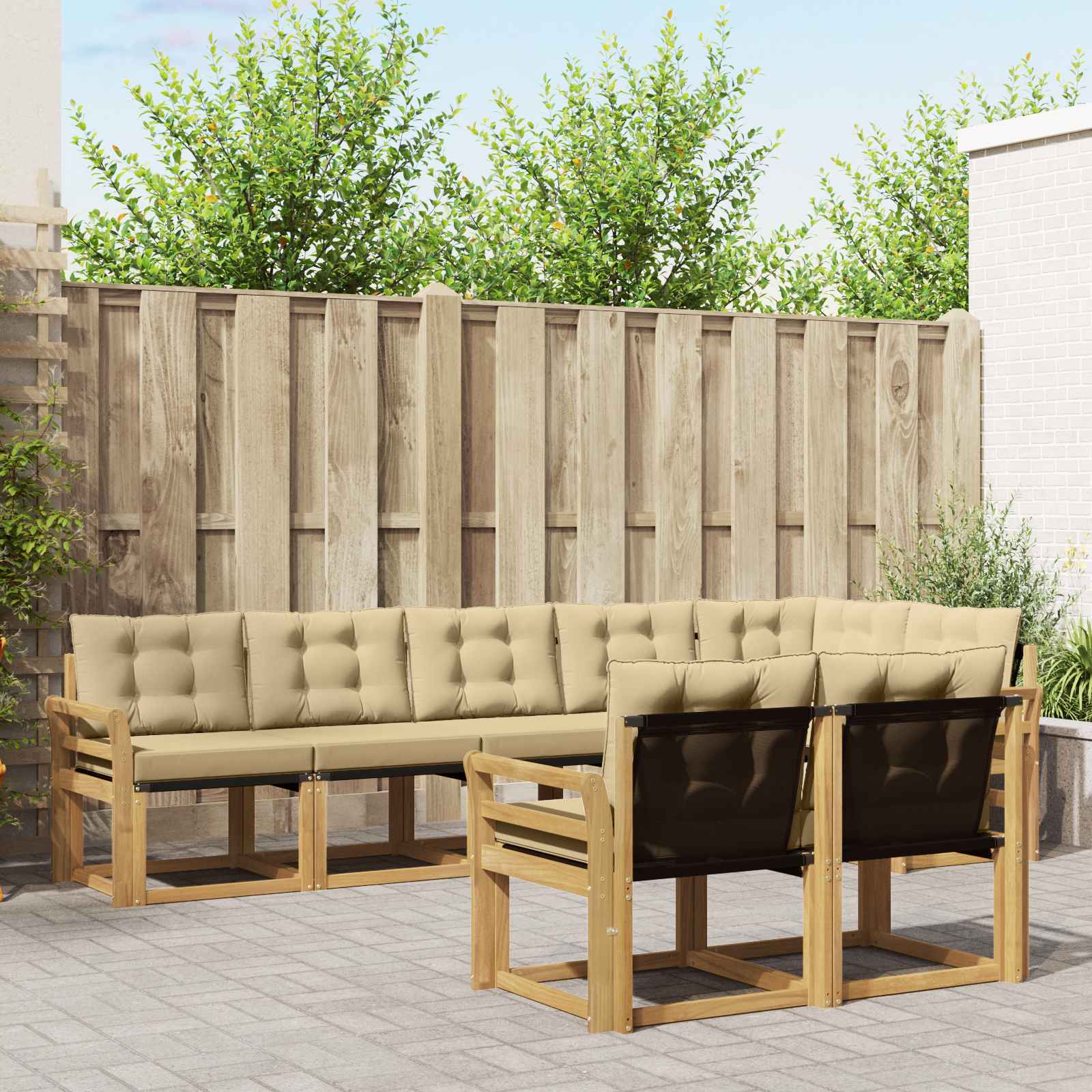Conjunto de sofás de exterior con cojín 8 pcs y Beige