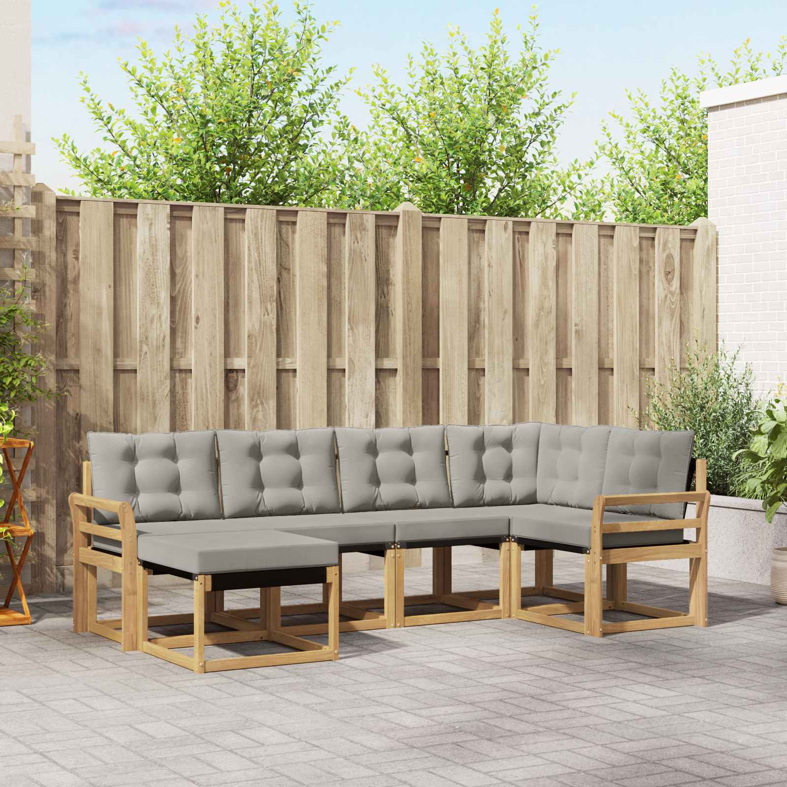 Conjunto de sofás de exterior 6 pcs Blanco y Gris Claro