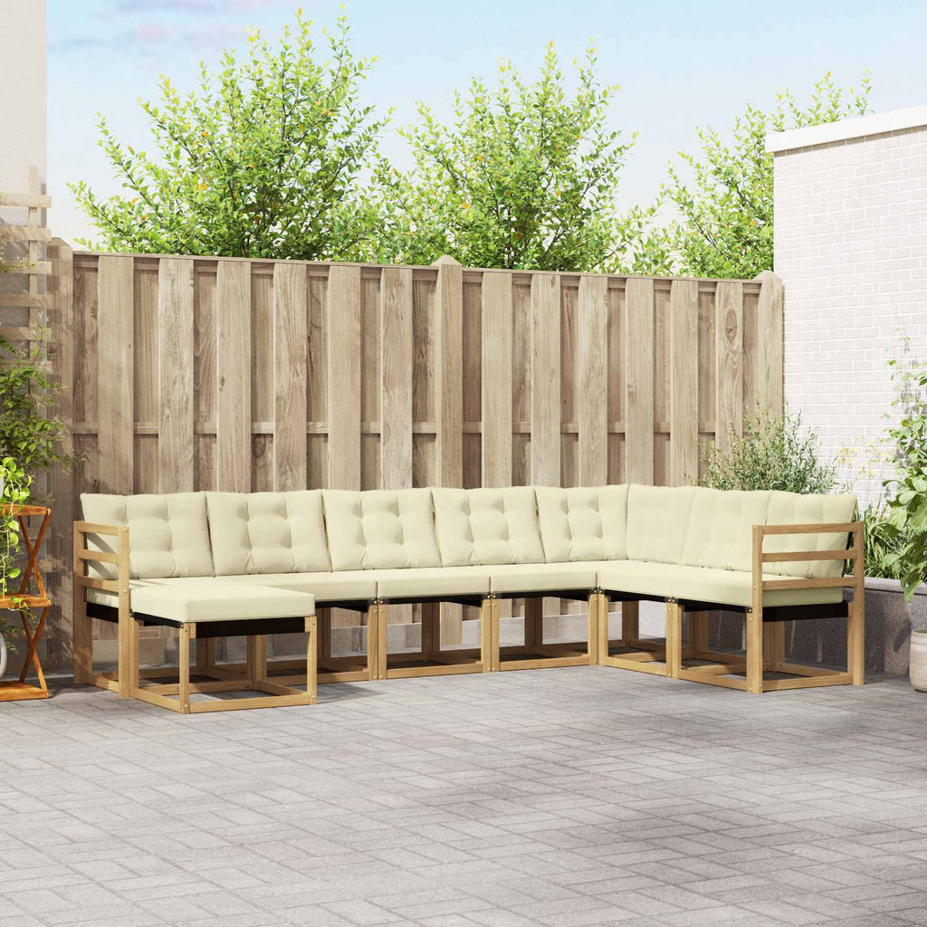 Conjunto de sofás de exterior con cojín 8 pcs Blanco y Crema
