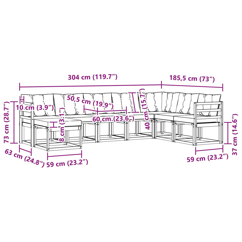Conjunto de sofás de exterior con cojín 8 pcs Blanco y Negro