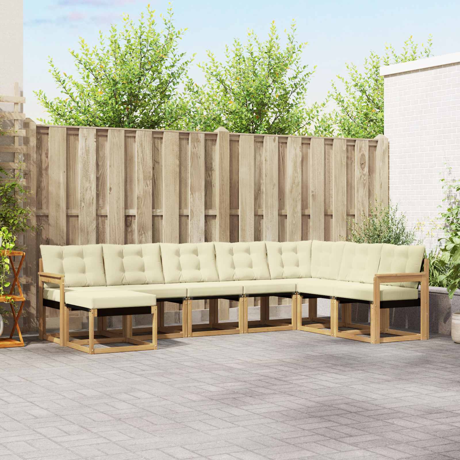Conjunto de sofás de exterior con cojín 8 pcs Blanco y Crema