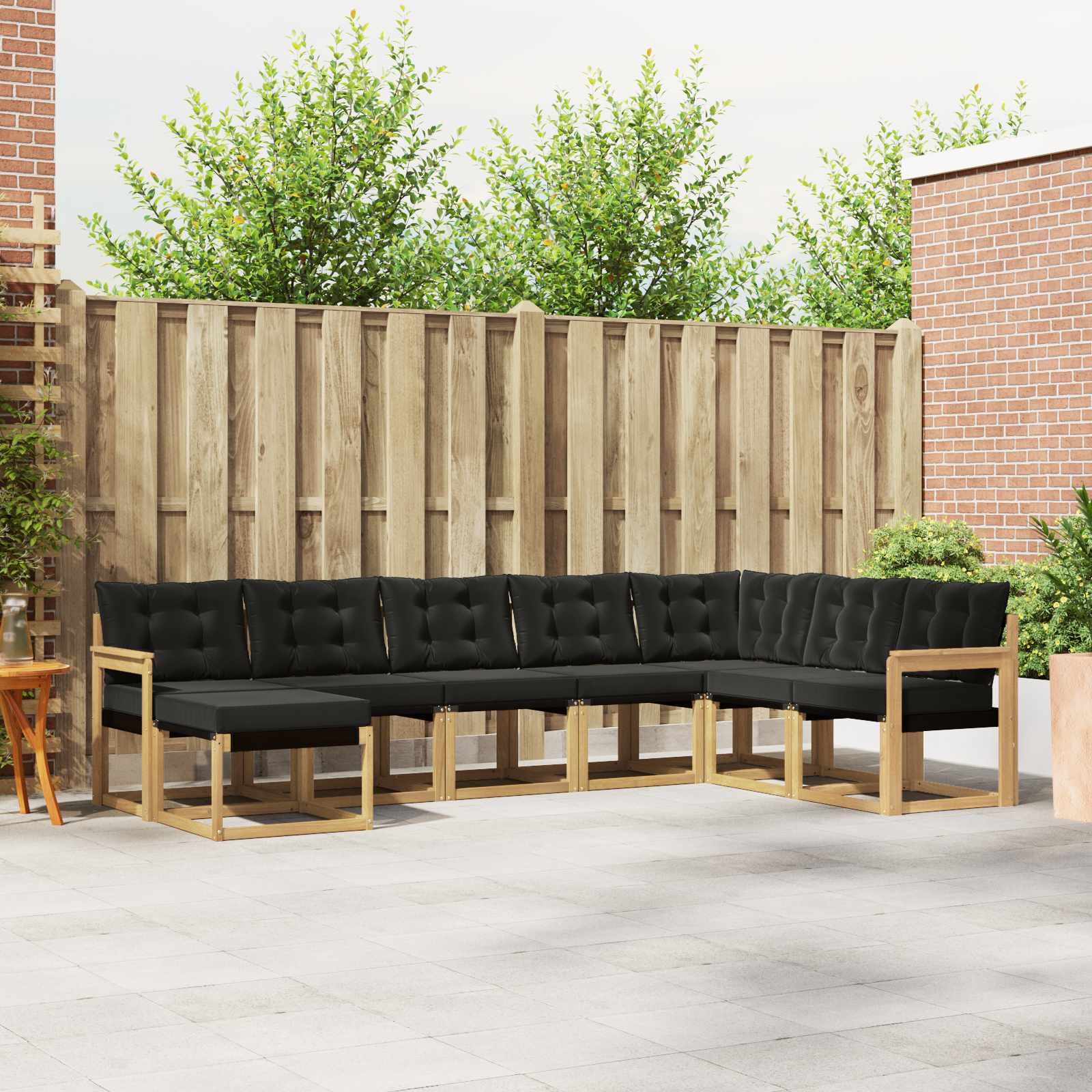 Conjunto de sofás de exterior con cojín 8 pcs Blanco y Negro